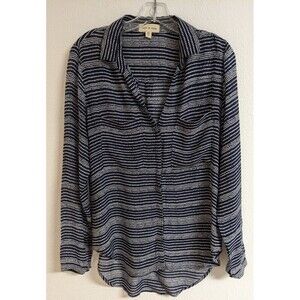 CLOTH & STONE Navy/White Dotted 100% Rayon Button-Up Long Sleeve Shirt Small